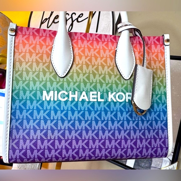 Michael Kors leather Rainbow Multicolor Gradient crossbody Tote NEW with tags - Picture 3 of 11